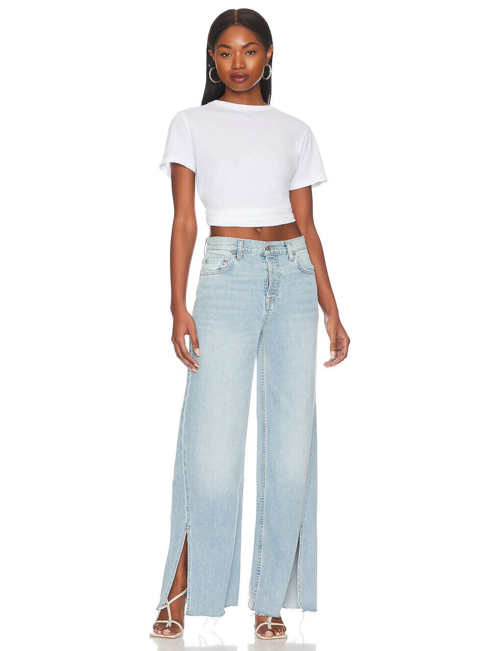GRLFRND Markie low rise wide leg jeans with slit delores park raw hem SZ 29  NWT